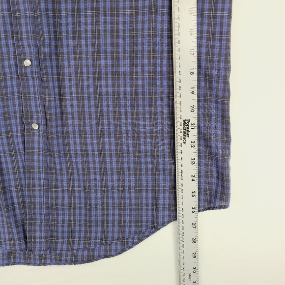 Plains Western Wear Blue Plaid Shirt Short Sleeve Pearl Snap Buttons Size Large - Picture 10 of 13